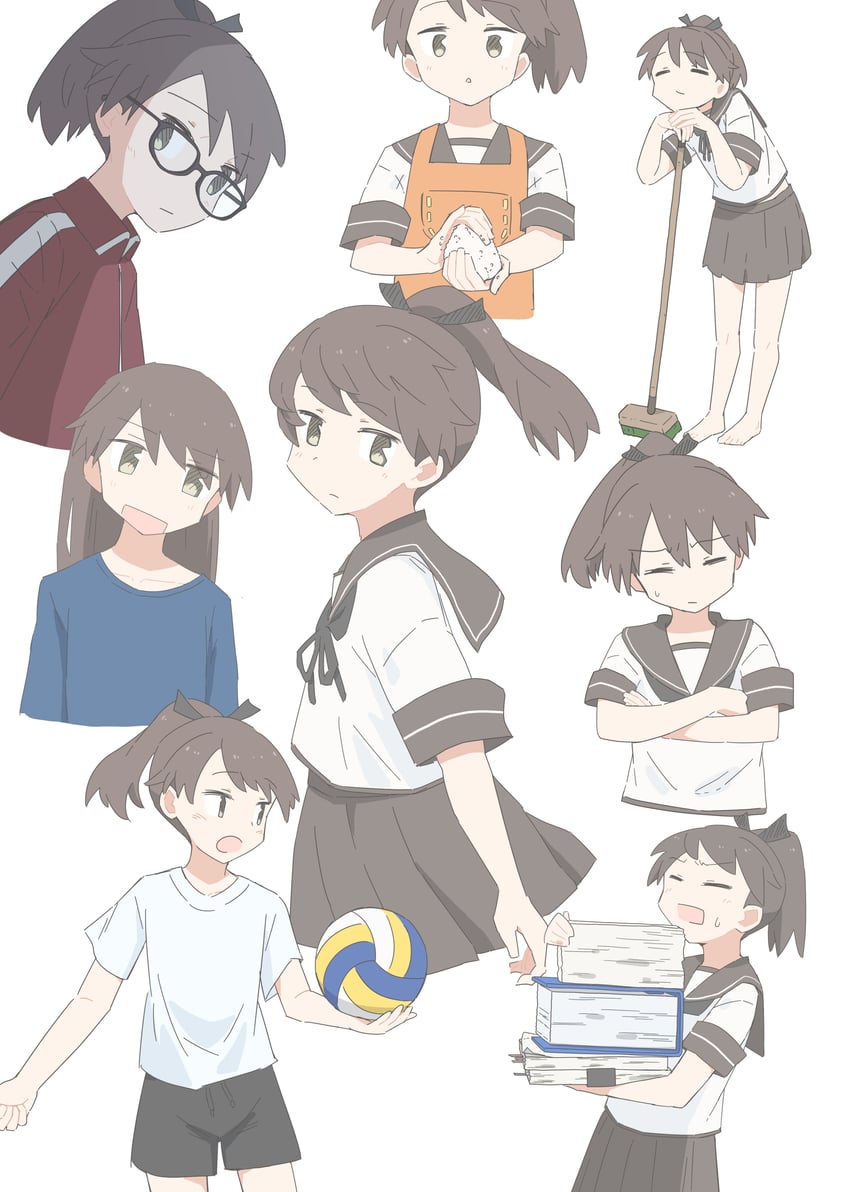 舰队Collection、敷波 (舰娘) 1名女孩 替换服装 不同发型 围裙 球