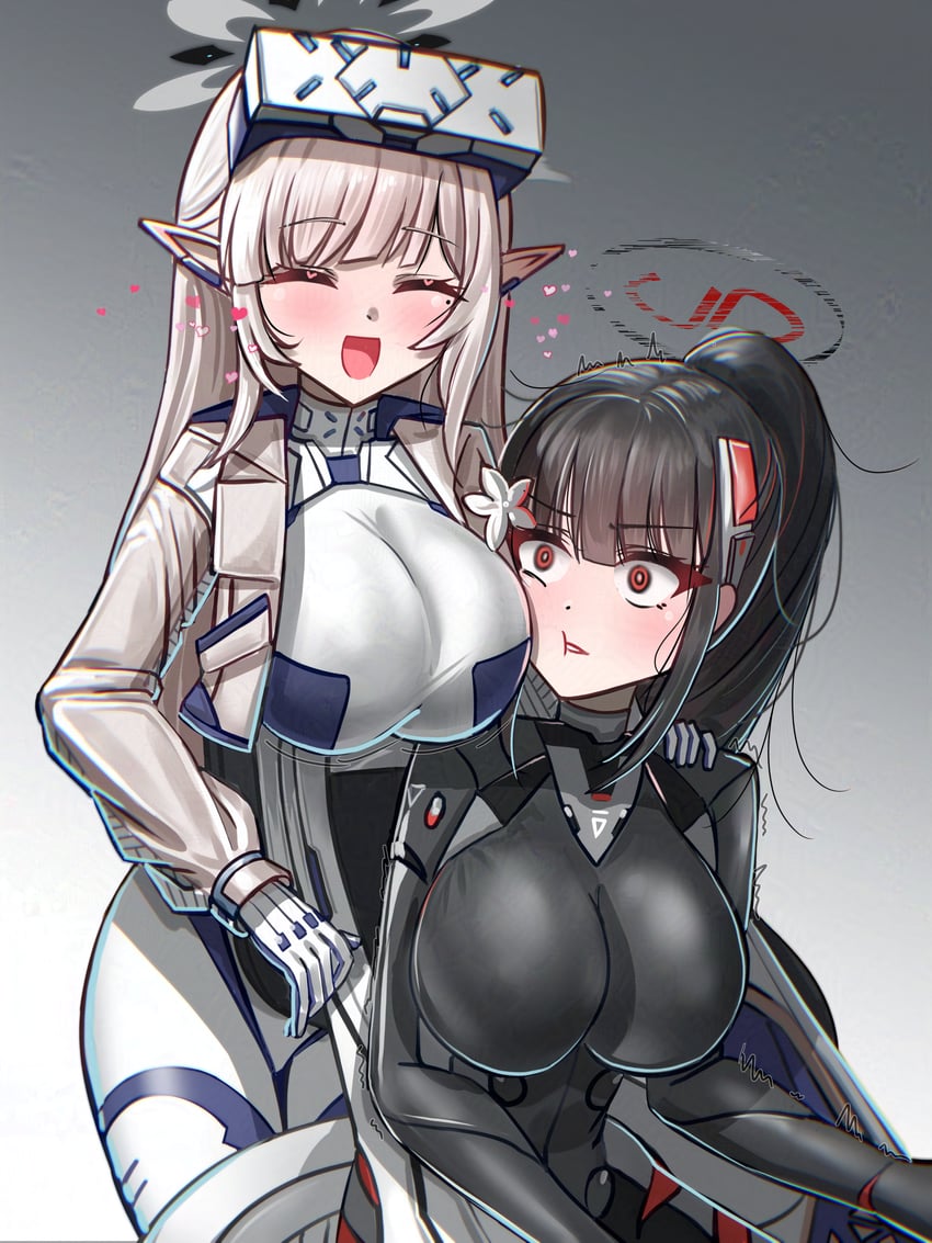 蔚蓝档案、明星日鞠 (武装) (蔚蓝档案)、明星日鞠 (蔚蓝档案) 2名女孩 :D 微笑 异形乳量 (大) 黑发