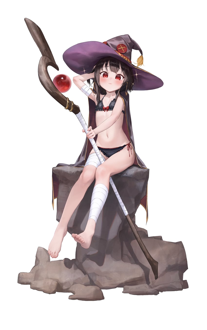 为美好的世界献上祝福！、惠惠 1名女孩 手放在头后 包扎的手臂 缠着绷带的腿 绷带