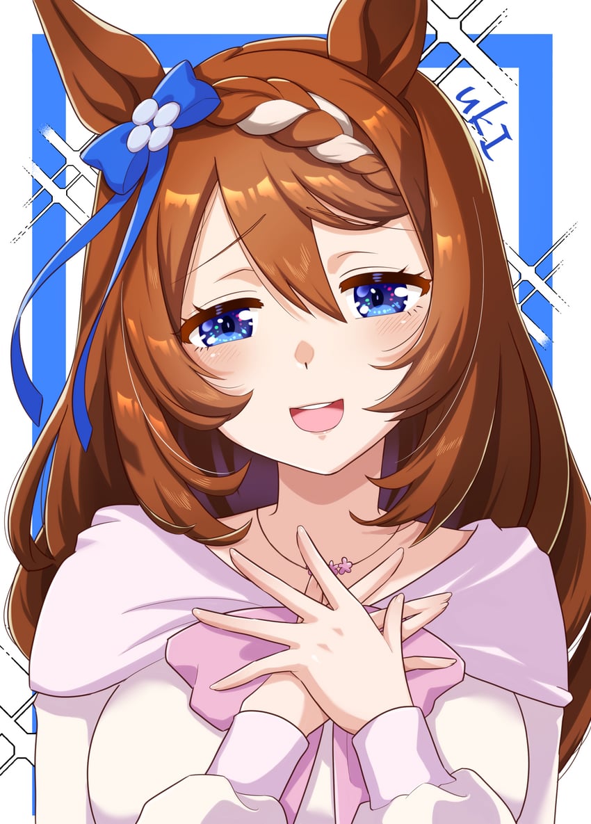 赛马娘、超级小海湾 (便服) (赛马娘)、超级小海湾 (赛马娘) 1名女孩 兽耳 蓝眼 脸红 蝴蝶结