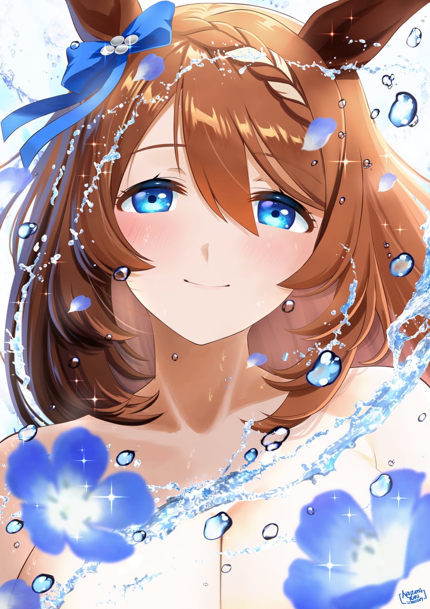 赛马娘、超级小海湾 (赛马娘) 1名女孩 兽耳 蓝眼 蓝花 模糊