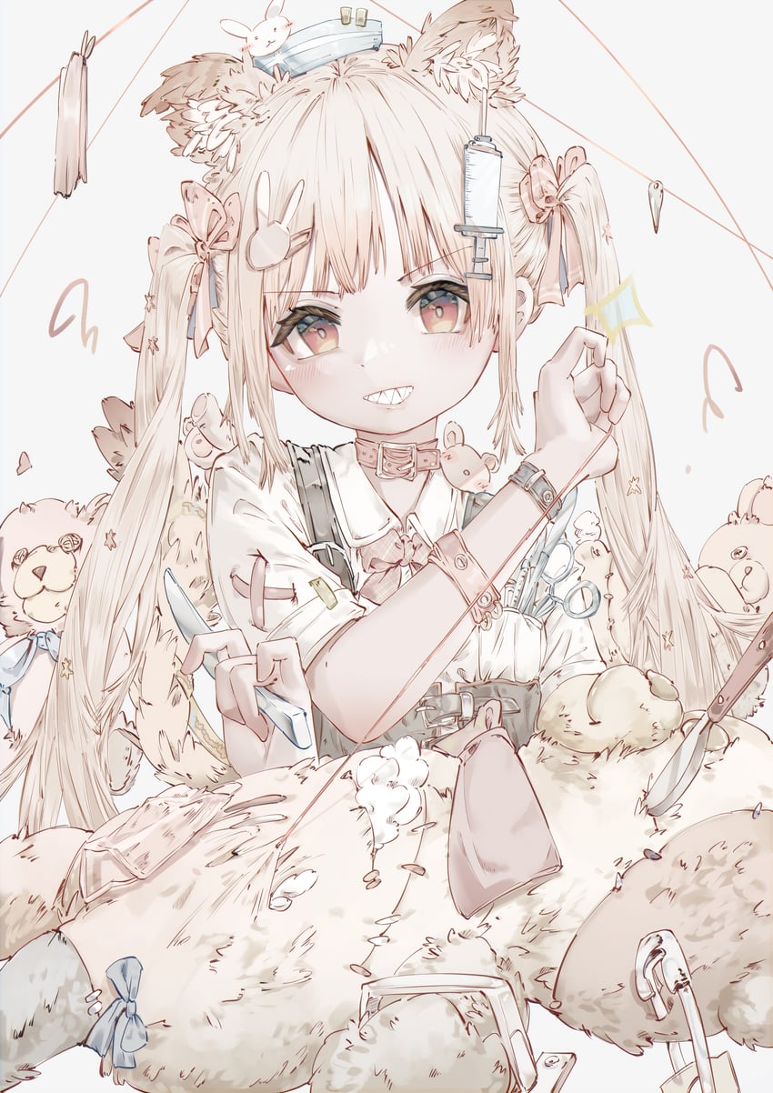 原创 1名女孩 金发 蝴蝶结 蝶形领结 棕眼睛