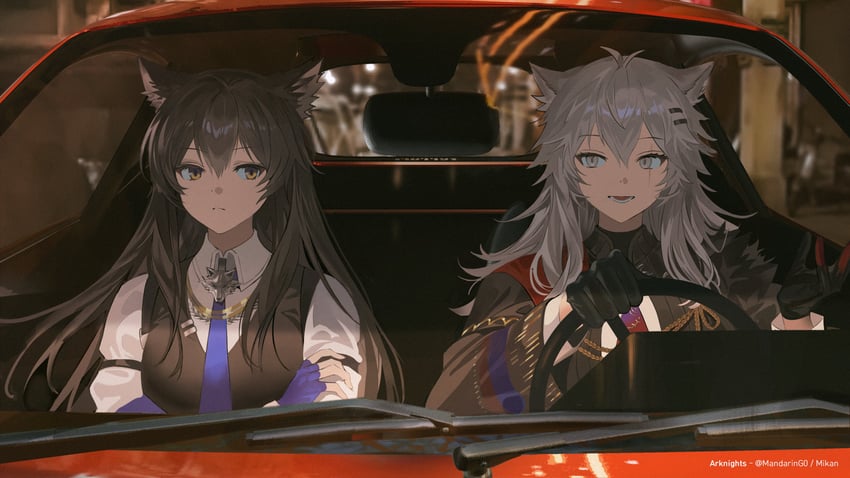 明日方舟、拉普兰德 (明日方舟)、荒芜拉普兰德 (明日方舟) 2名女孩 兽耳 作者名 黑色手套 黑发