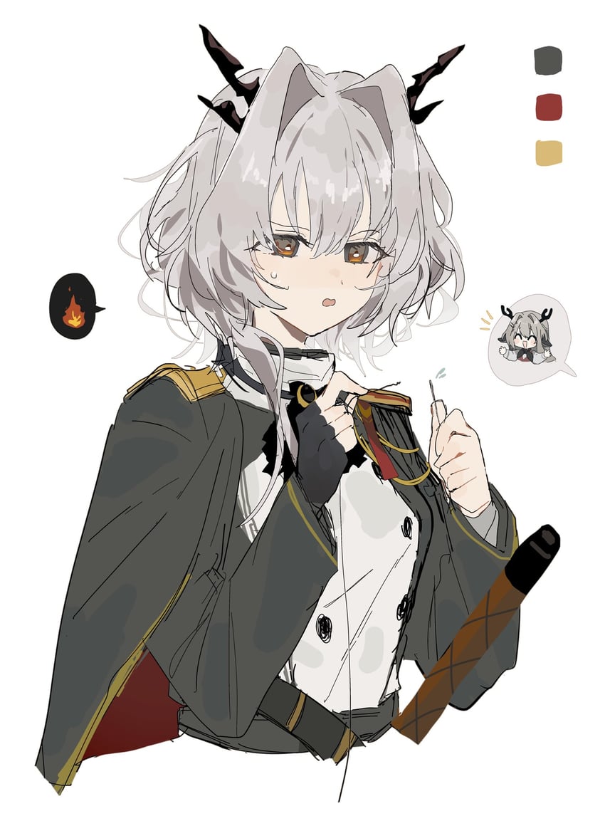 明日方舟、阿林娜 (明日方舟)、塔露拉 (明日方舟) 1名女孩 阿斯科特领巾 黑色细领带 黑色小披肩 黑衬衫