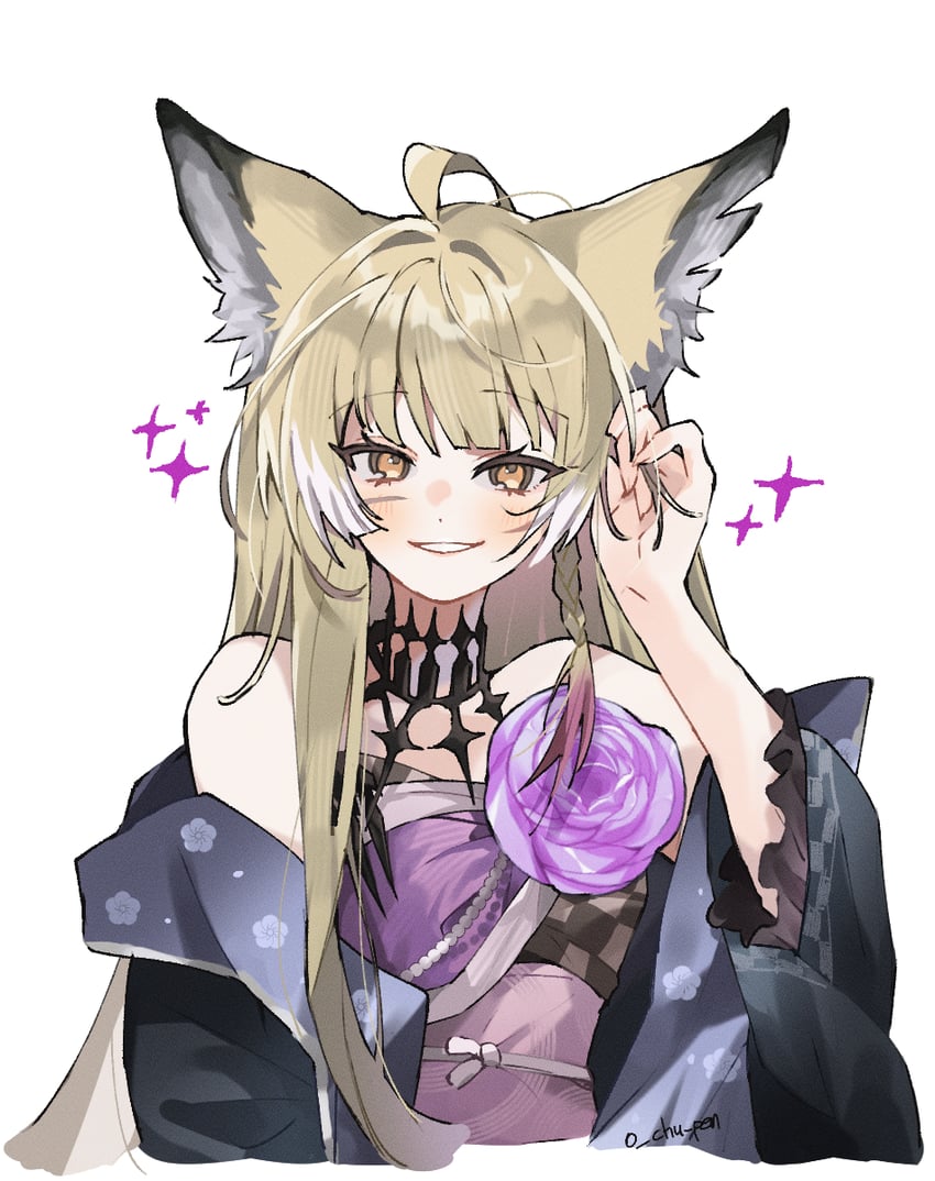 明日方舟、铃兰 (档案名)、铃兰 (焦点之外) (明日方舟) 1名女孩 呆毛 兽耳毛 兽耳 棕眼睛