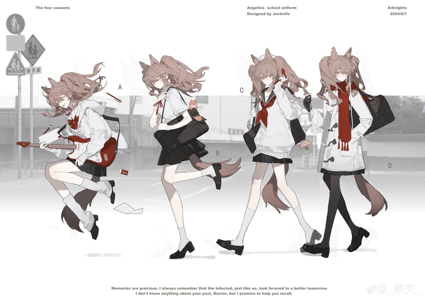 明日方舟、安洁莉娜 (明日方舟) 4个女孩 替换服装 兽耳 作者名 包