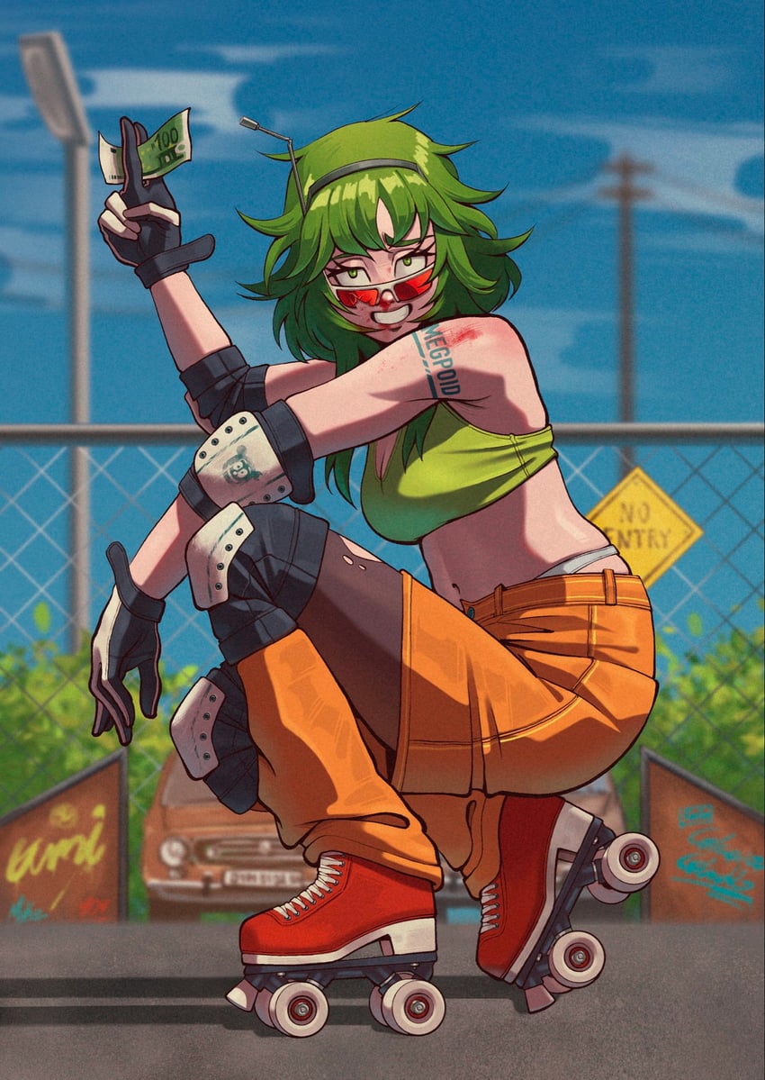 jamster、VOCALOID、GUMI 1名女孩 手臂纹身 露腋 钞票 腰带