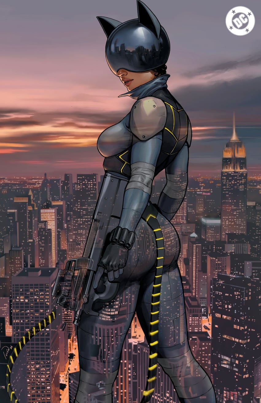 绝对蝙蝠侠、Absolute DC、DC漫画 1名女孩 兽耳头盔 动物头盔 黑色手套 黑发