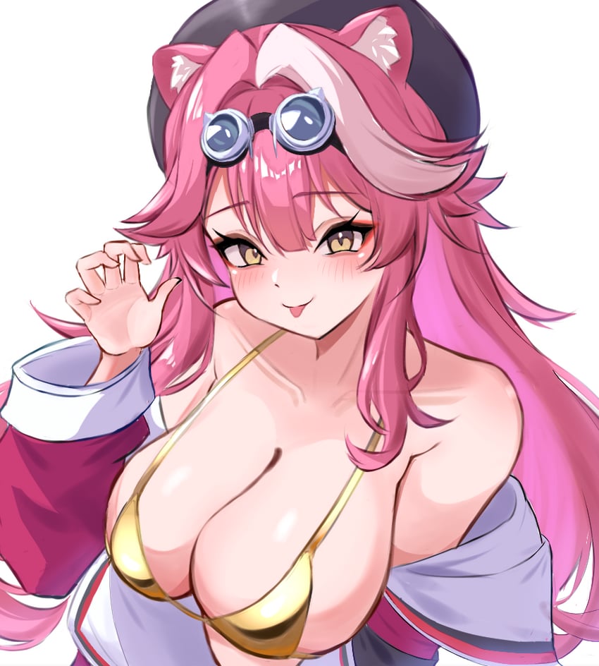 Hololive、Hololive英语、Raora Panthera (Hololive) 1名女孩 兽耳 贝雷帽 比基尼 黑帽子
