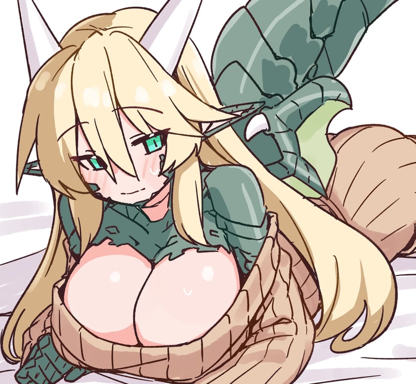 原创 1名女孩 水色瞳 金发 脸红 乳房