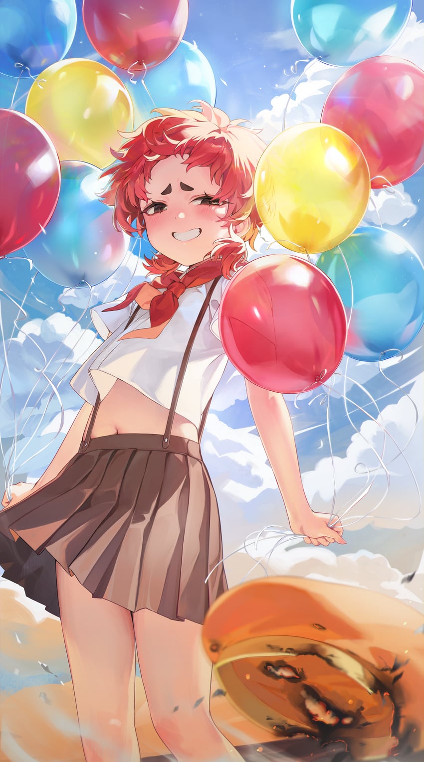 原创 1名女孩 气球 蓝天 云 点状鼻