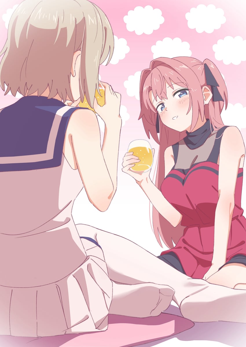 神稻牡丹：醉态如百合之花、上伊那牡丹、砺波伊吹 2名女孩 露肩 蓝眼 脸红 乳房
