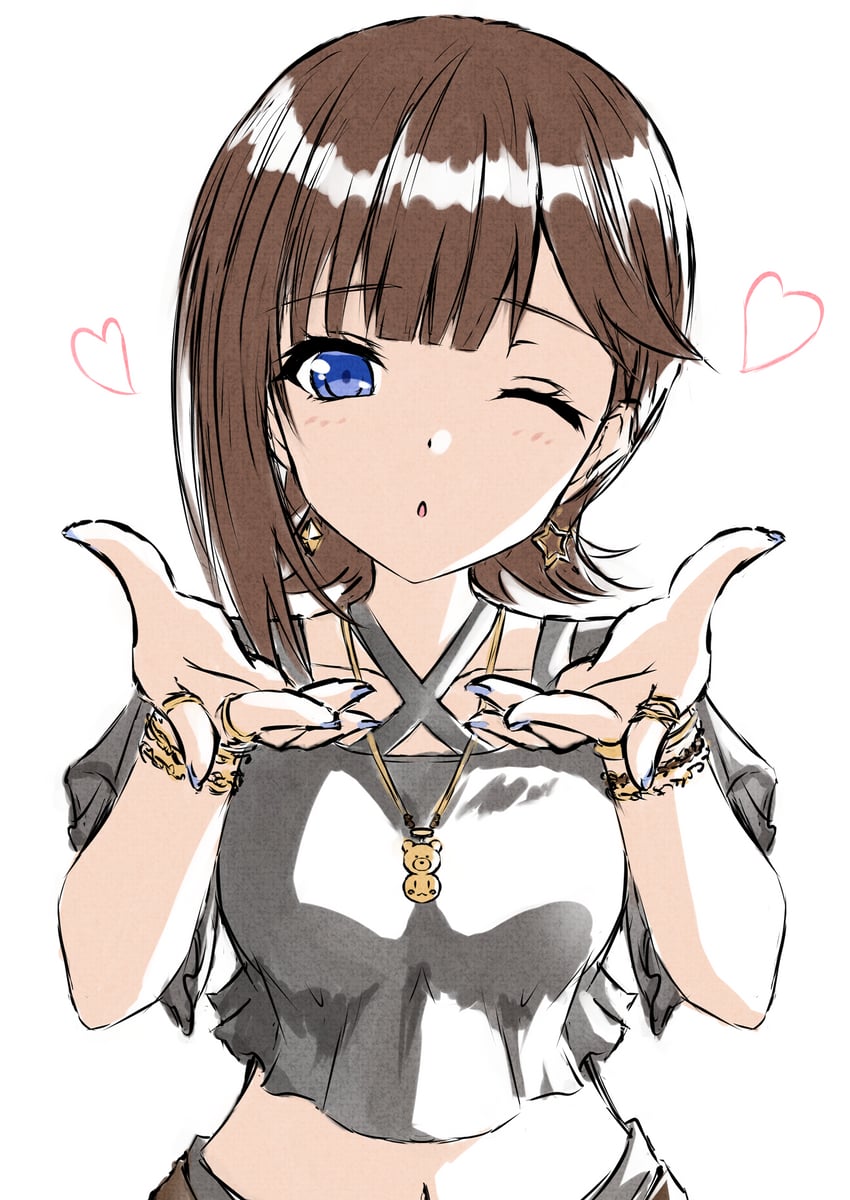 Hololive、时乃空、时乃空 (第八套服装) 1名女孩 发型长度变动 (更短) 黑衬衫 飞吻 蓝色指甲
