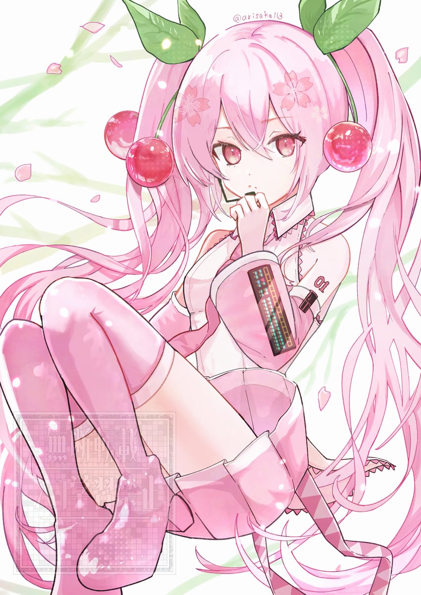 VOCALOID、初音未来、樱花未来 1名女孩 露肩 脸红 靴子 乳房