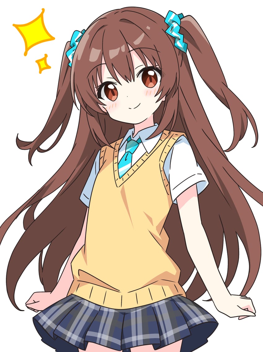 原创 1名女孩 手放在身体两侧 蓝色领带 蓝裙子 脸红