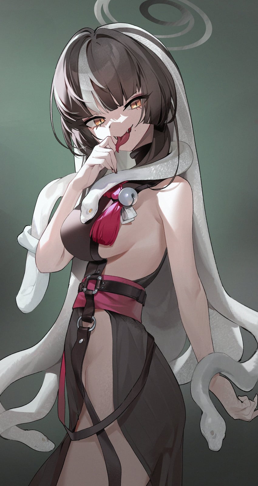 蔚蓝档案、蓟 (蔚蓝档案) 1名女孩 黑发 黑色和服 乳房 虎牙