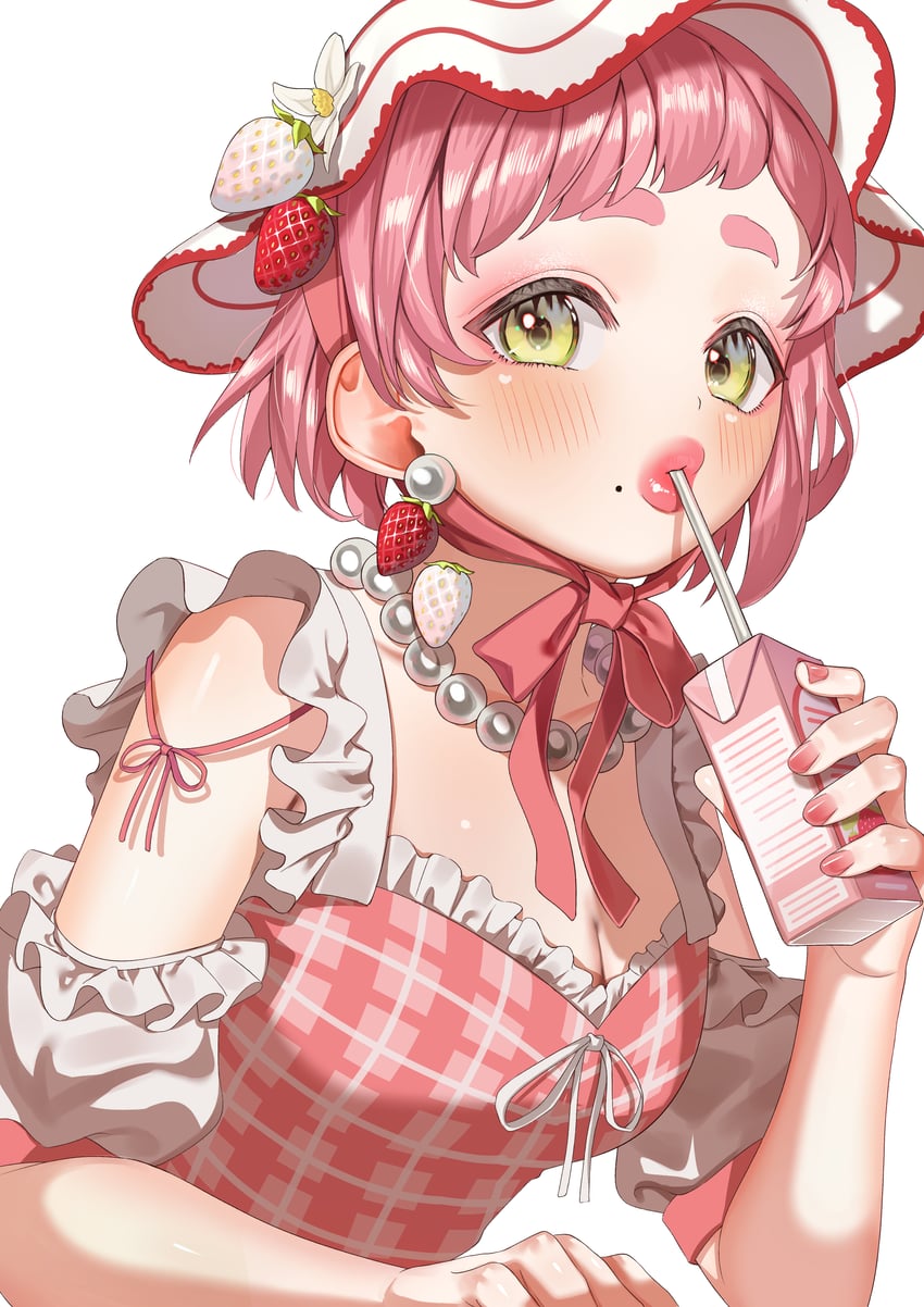 原创 1名女孩 露肩 珠子项链 珠子 脸红