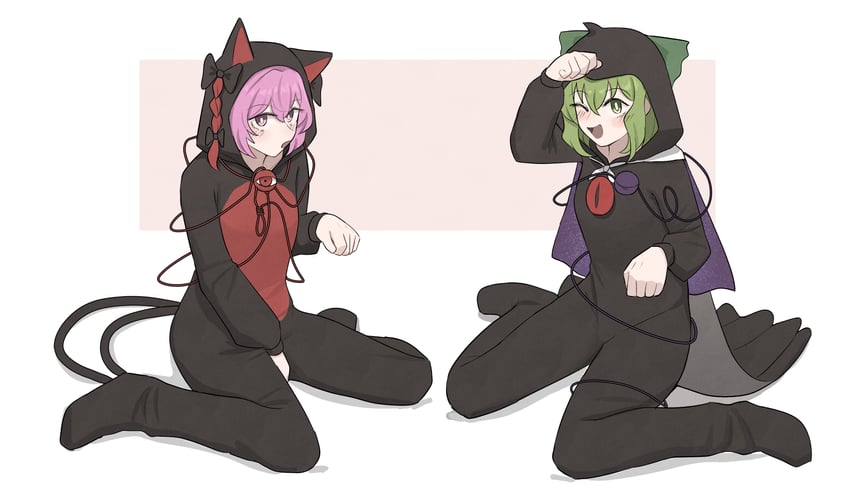 东方Project、火焰猫燐、火焰猫磷 (猫形态) 2名女孩 替换服装 动物装 动物兜帽 鸟类装扮
