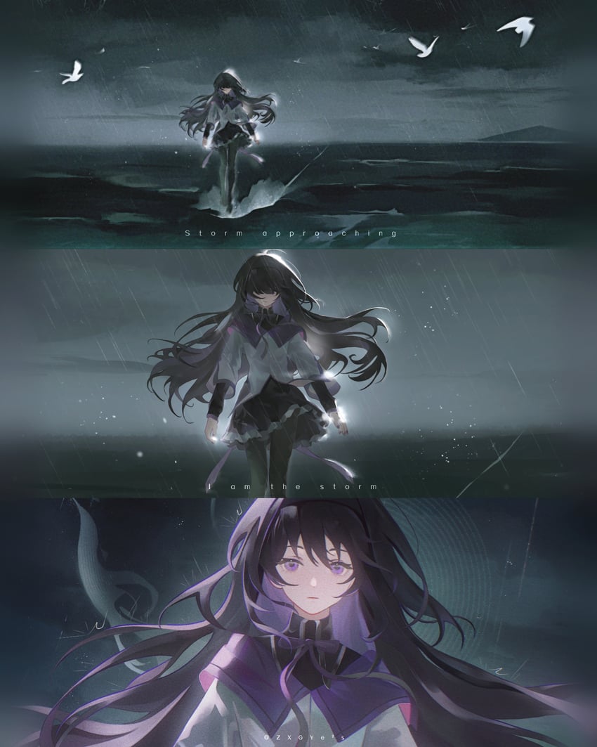 魔法少女小圆、魔法少女小圆、晓美焰 1名女孩 黑发 黑色发带 黑色连裤袜 黑色裙子