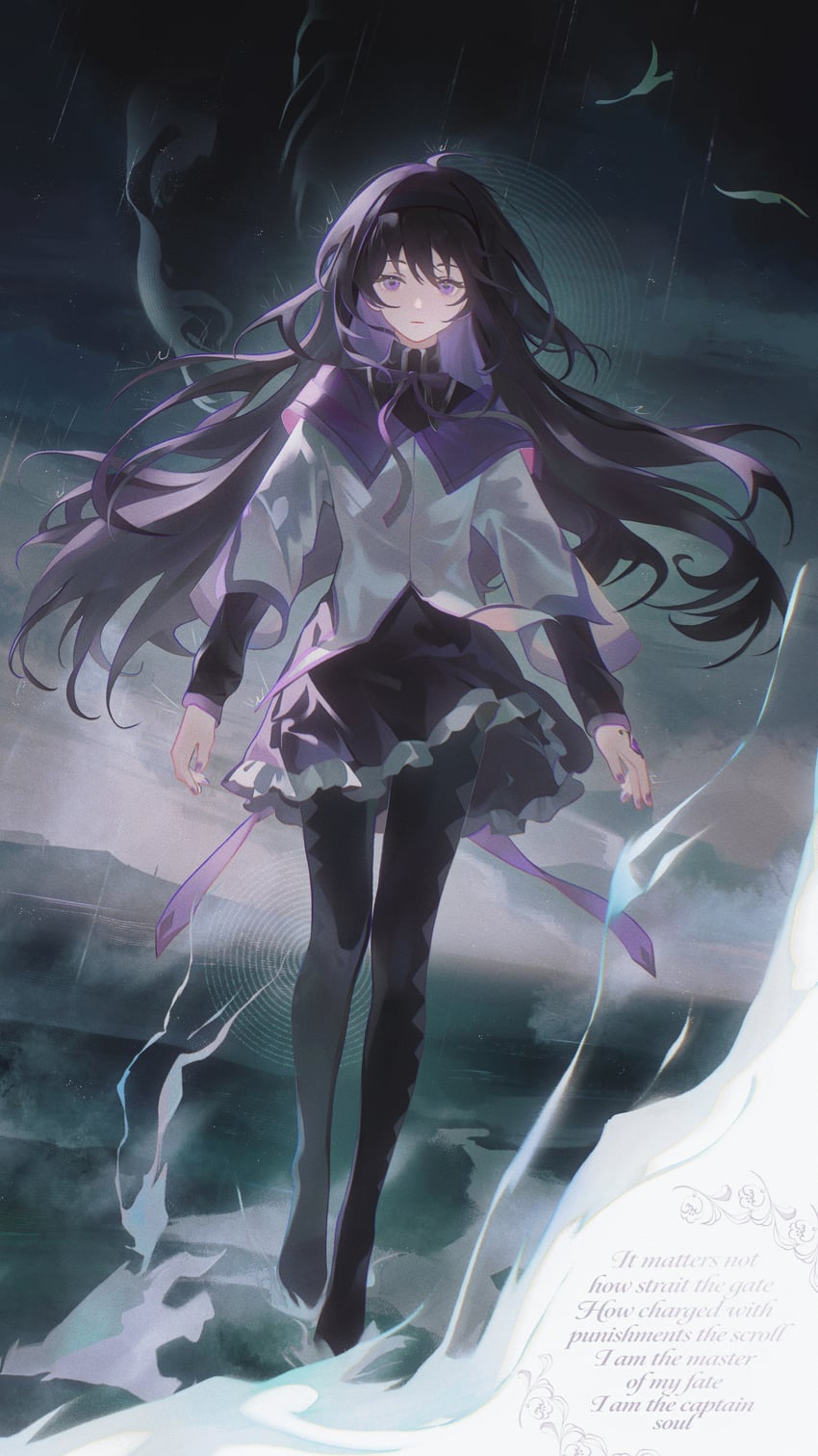 魔法少女小圆、魔法少女小圆、晓美焰 1名女孩 黑色靴子 黑发 黑色发带 黑色裙子