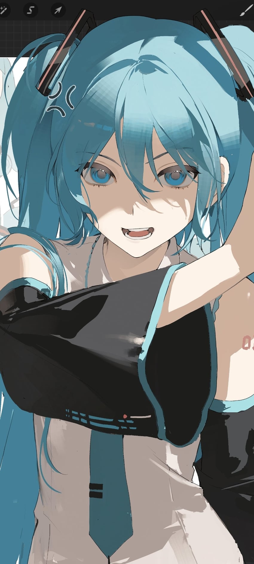 VOCALOID、初音未来 1名女孩 青筋 水色瞳 水色发 水蓝色领带