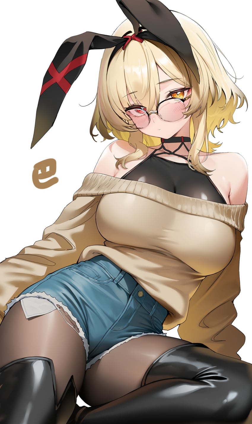 原创 1名女孩 兽耳 露肩 黑色项圈 金发