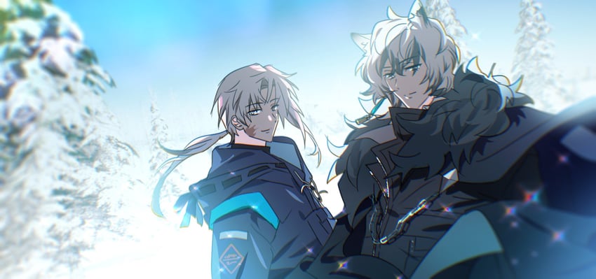 明日方舟、博士 (明日方舟)、男博士 (明日方舟) 2个男孩 兽耳 蓝眼 斗篷 披风