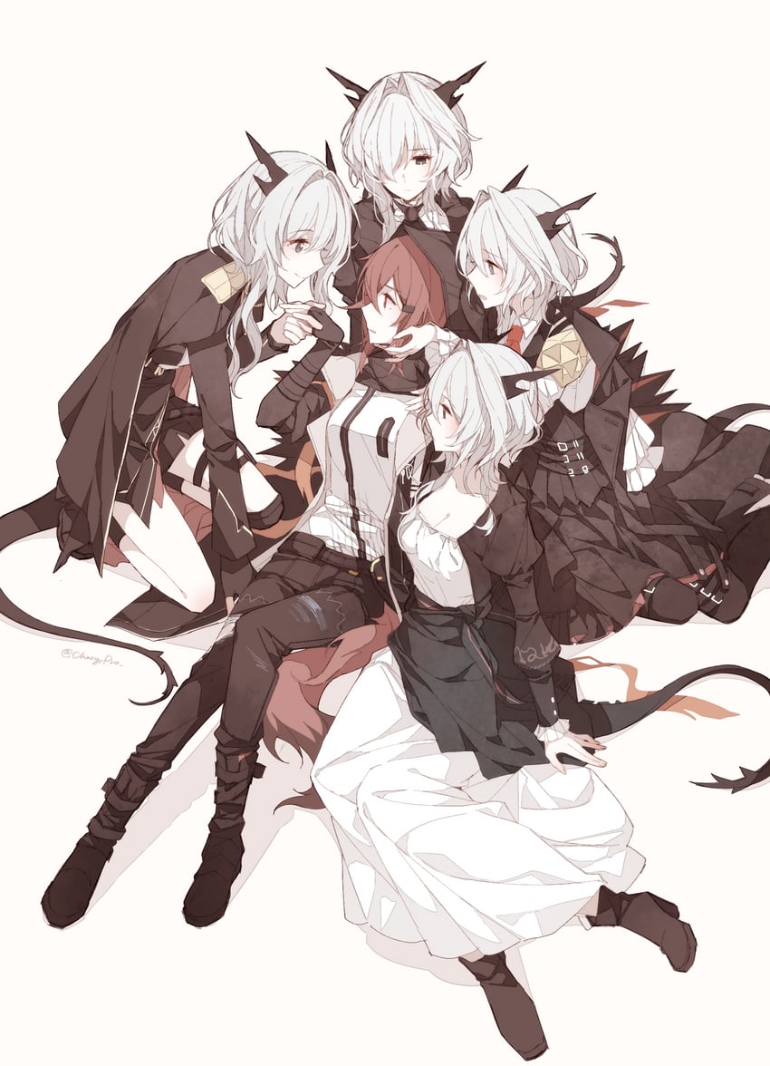 明日方舟、弑君者 (明日方舟)、塔露拉 (明日方舟) 5名女孩 温馨后宫 黑色披肩 黑色手套 黑色夹克