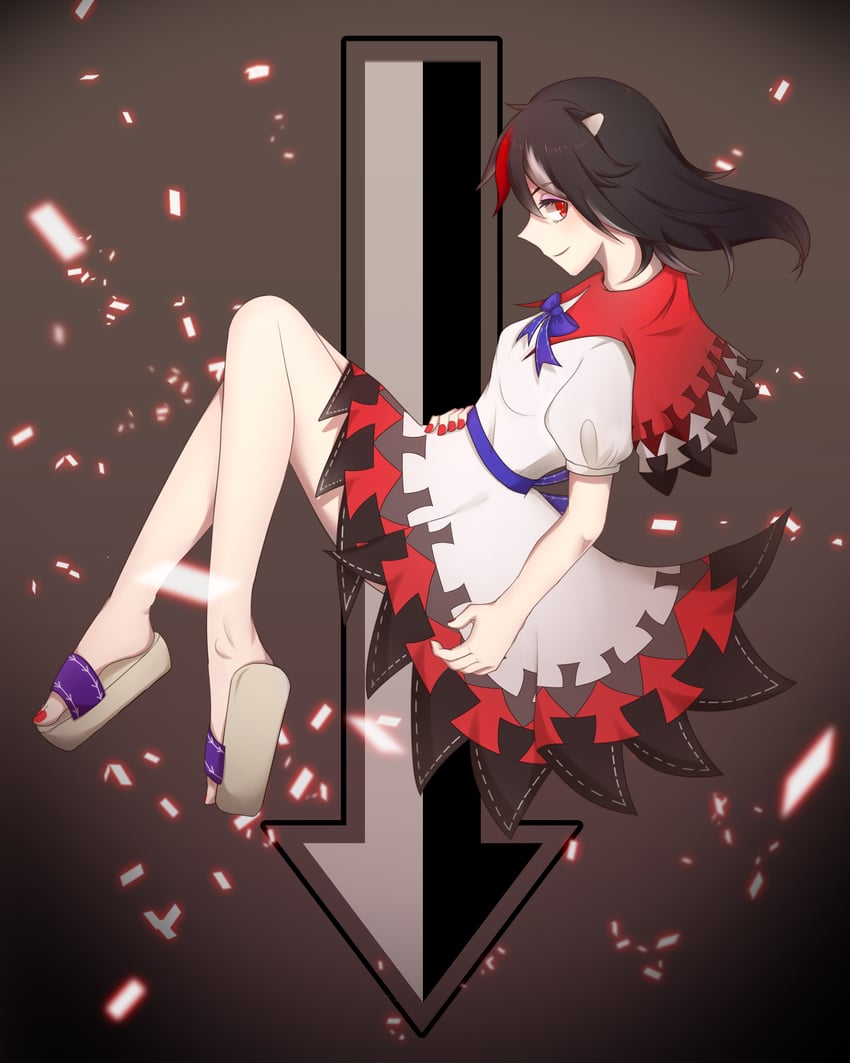 东方辉针城、东方Project、鬼人正邪 1名女孩 箭头（符号） 箭头印花 黑发 蓝色蝴蝶结