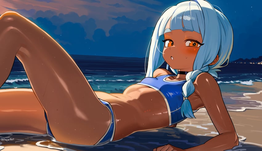 原创 1名女孩 惊讶 裸臂 露肩 海滩