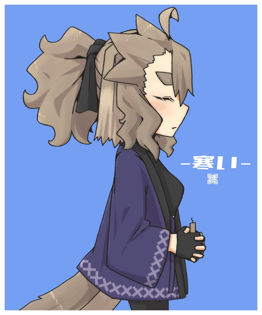 原创 1名女孩 黑色手套 黑色连裤袜 黑色背心 蓝色背景