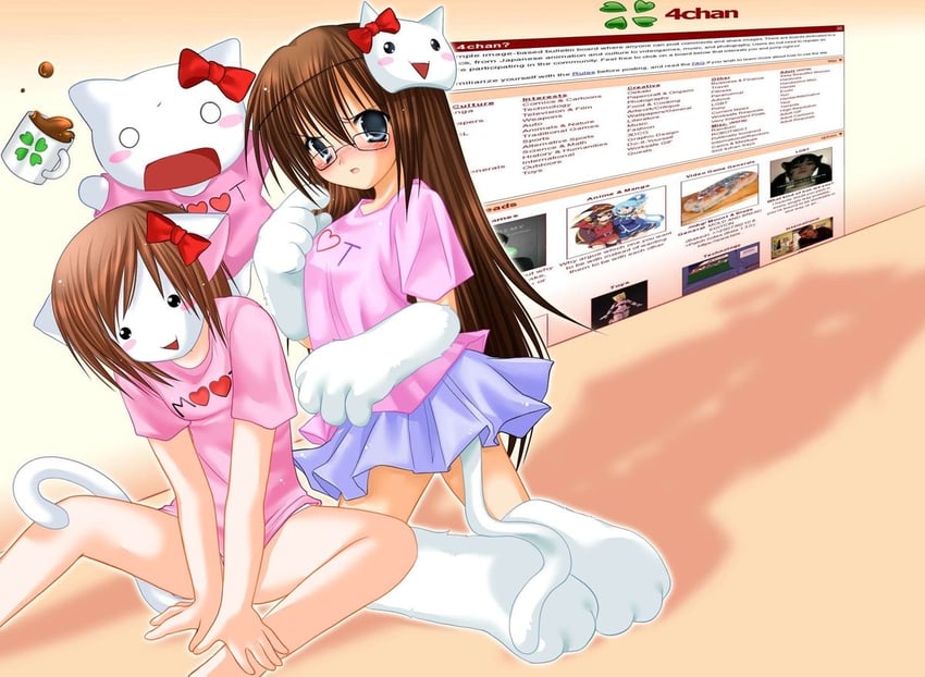 4chan、为美好的世界献上祝福！、阿库娅 (为美好的世界献上祝福) 2000年代风格 2名女孩 蓝眼 蓝裙子 脸红