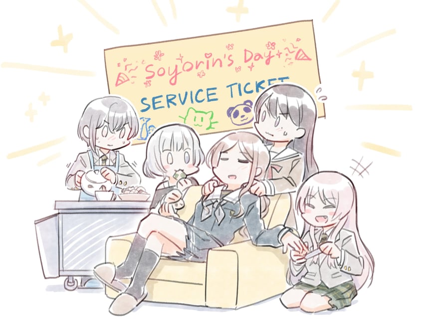 BanG Dream!、Bang Dream! It's MyGO!!!!!、千早爱音 5名女孩 猫脸笑 :D 给他人涂指甲油 涂指甲油