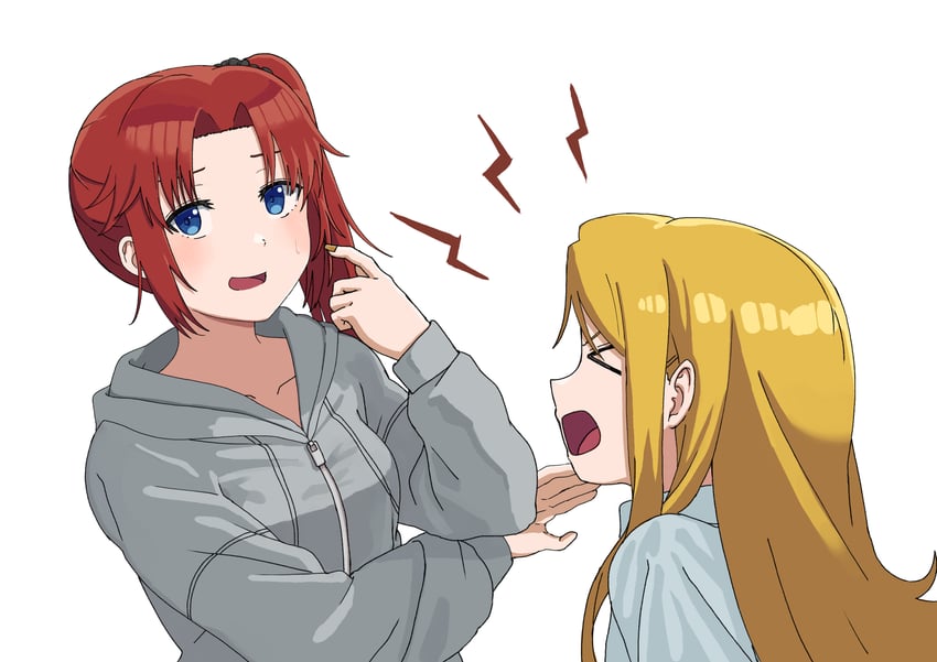 神稻牡丹：醉态如百合之花、北森八重香、游佐茜 2名女孩 闭眼挤眼 金发 蓝眼 闭眼