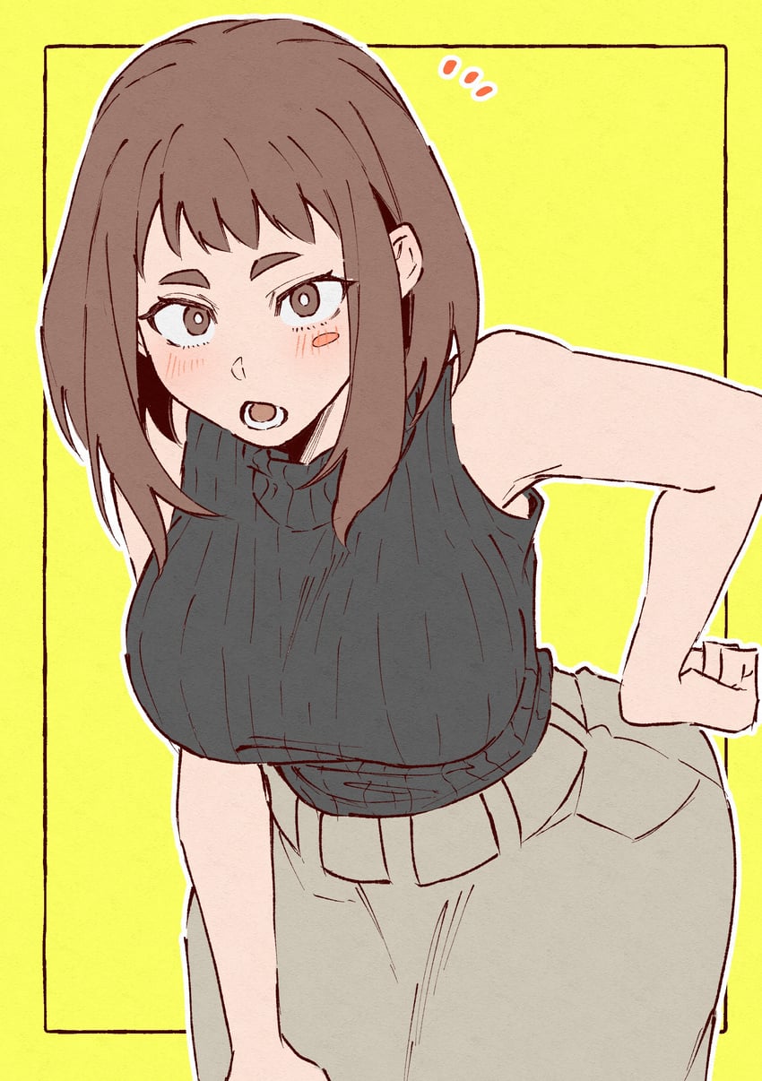 我的英雄学院、丽日御茶子 1名女孩 黑色毛衣 腮红贴纸 乳房 亮瞳