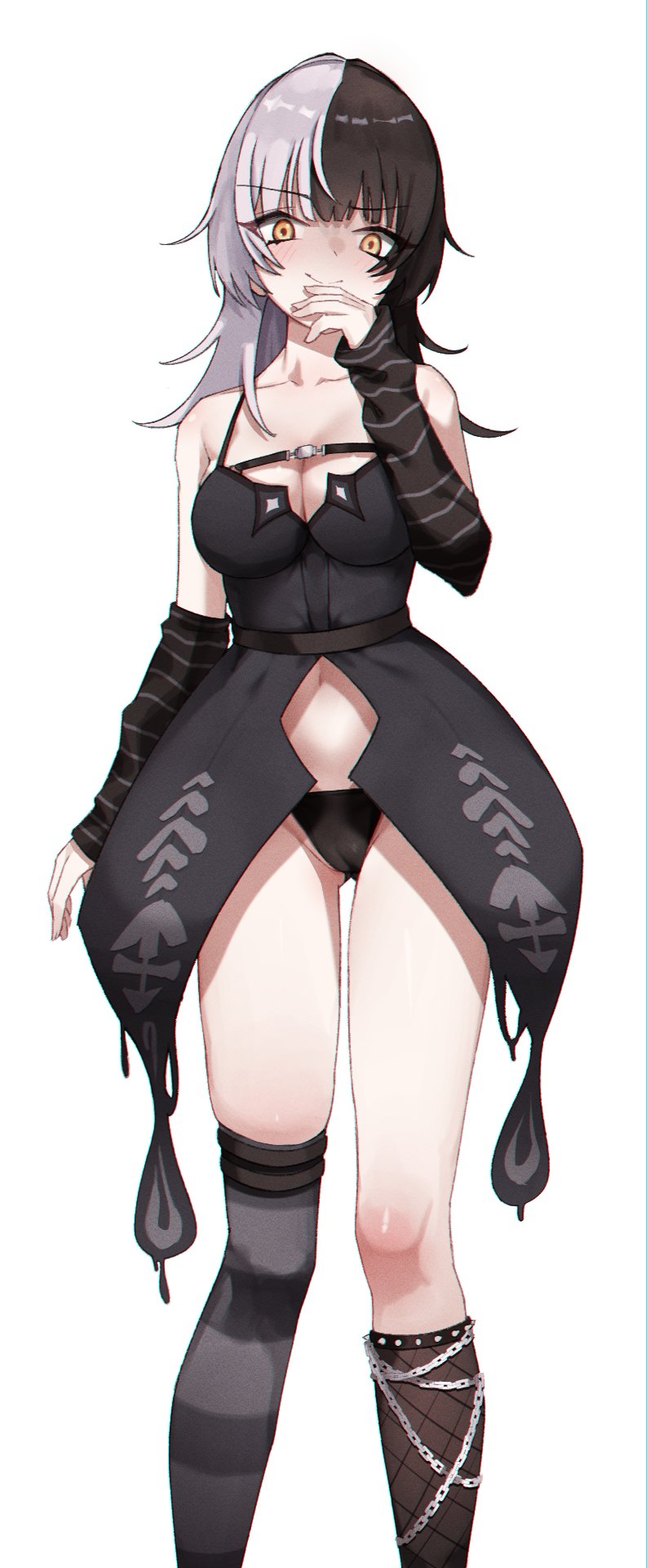 Hololive、Hololive英语、诗织·诺维拉 1名女孩 臂带 护臂 不对称腿部穿着 黑色项圈