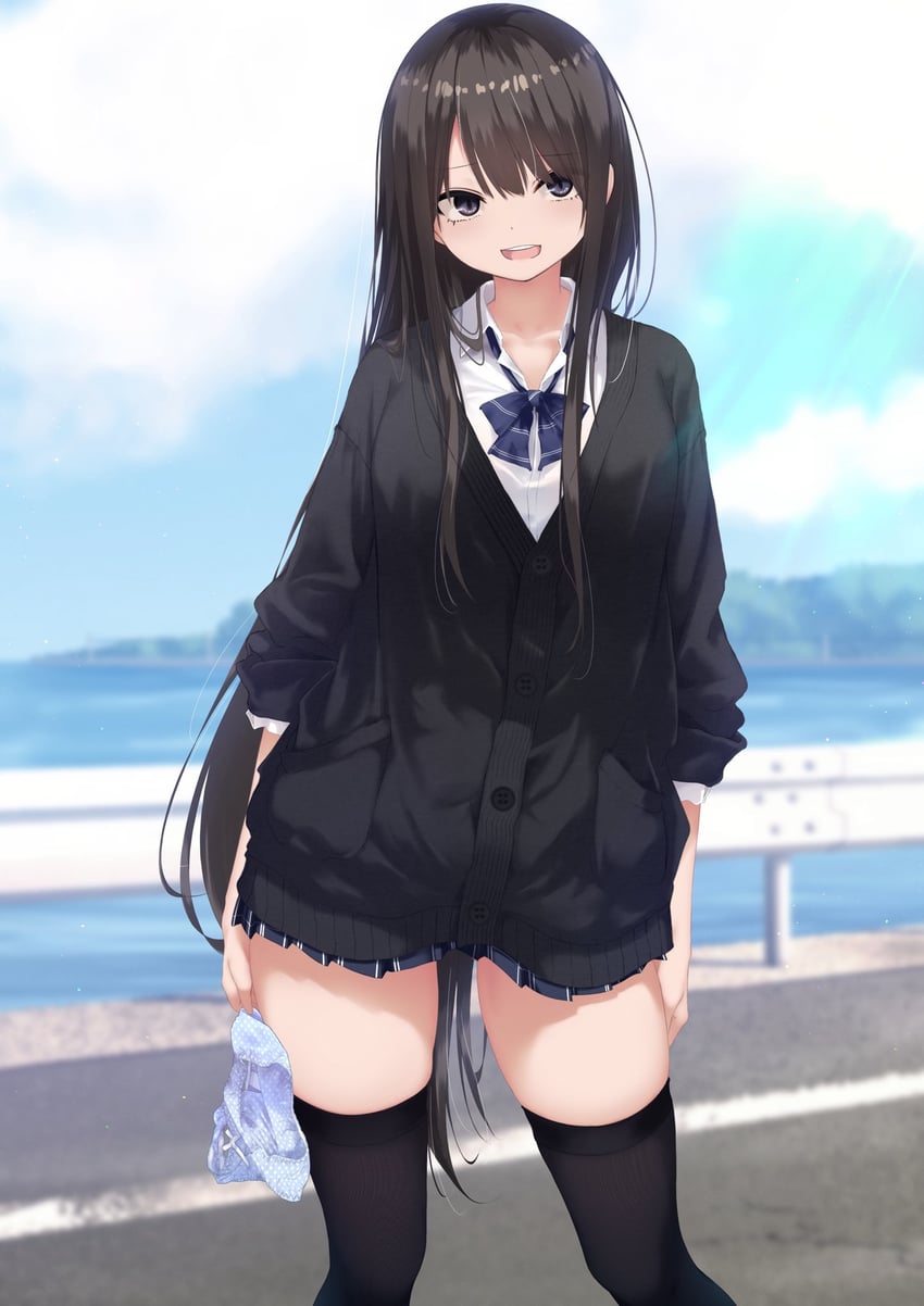 原创 1名女孩 黑色针织衫 黑瞳 黑发 黑色裙子