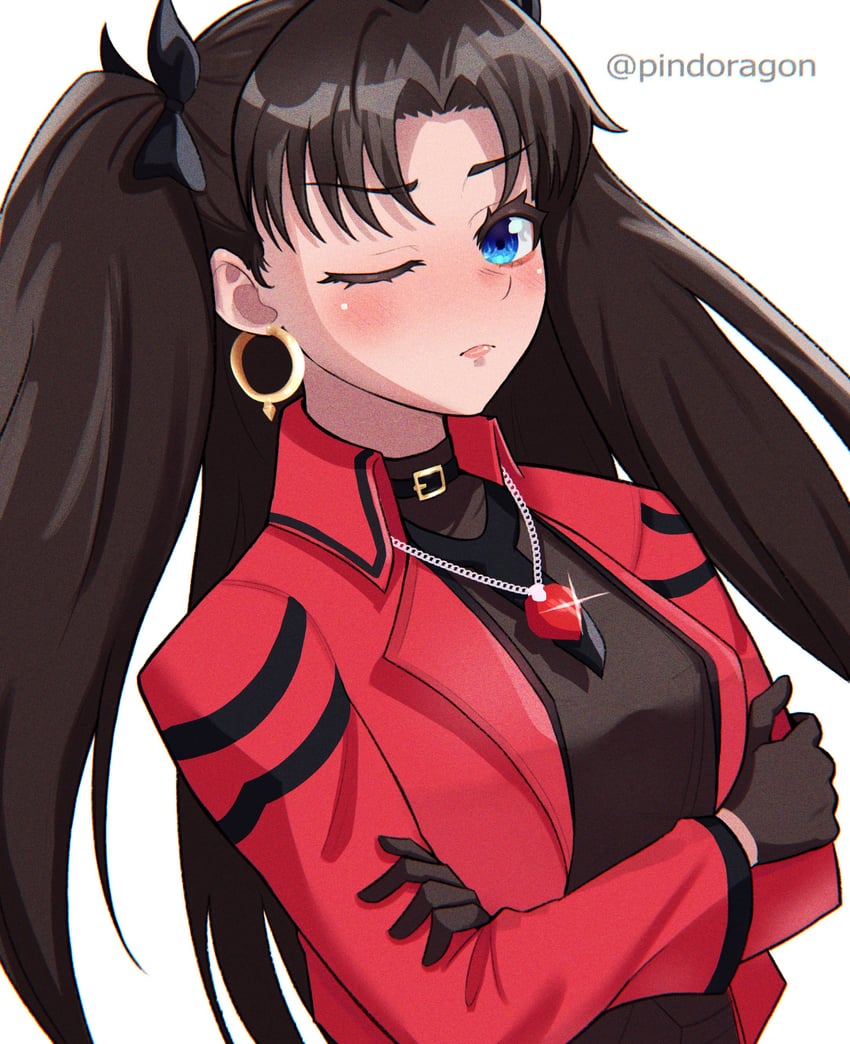 Fate/stay night、命运之夜 无限剑制、Fate系列 1名女孩 黑色手套 黑发 蓝眼 交叉双臂