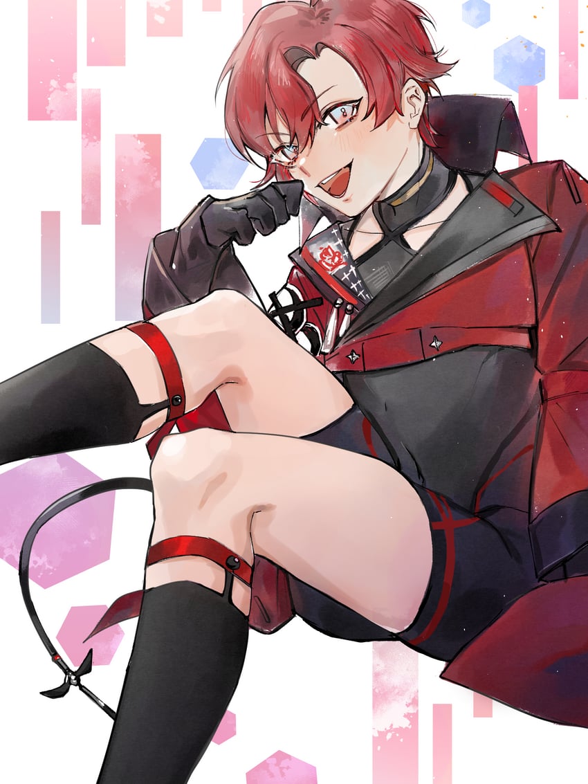 HOLOSTARS、Holostars English、Machina X Flayon 1名男孩 美少年 黑色连体衣 黑色手套 黑色短裤
