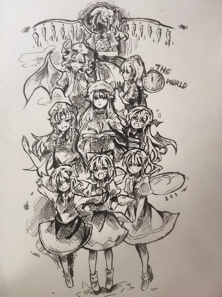 东方红魔乡、东方Project、琪露诺 6个以上女孩 阿斯科特领巾 蝙蝠翅膀 贝雷帽 指缝