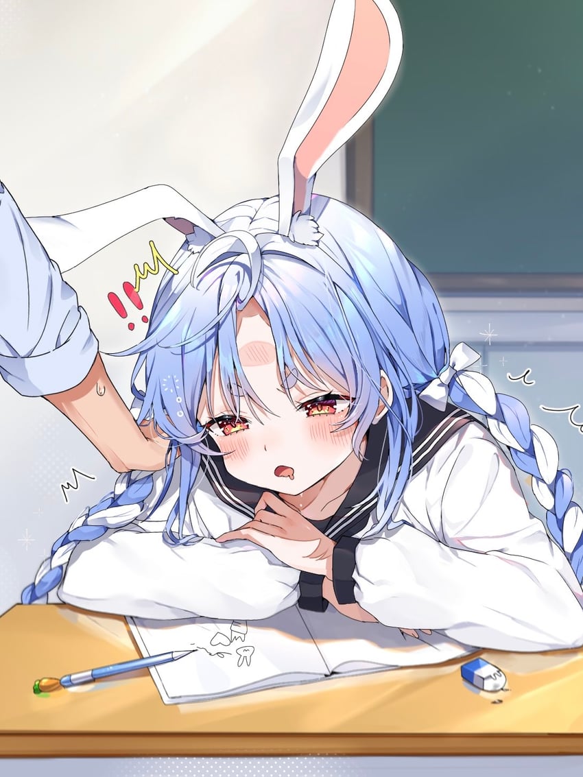 Hololive、兔田佩克拉 1名男孩 1名女孩 兽耳毛 兽耳 蓝眼