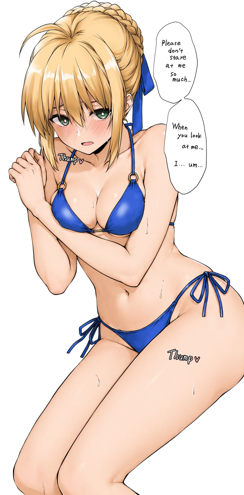 Fate/stay night、Fate系列、阿尔托莉雅·潘德拉贡 (Fate) 1名女孩 呆毛 比基尼 金发 蓝色比基尼