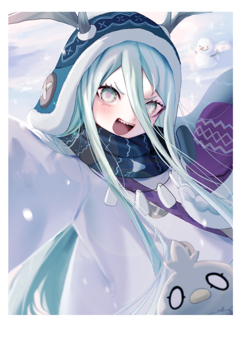 Fate/Grand Order、Fate系列、娄希 (Fate) 1名女孩 :D 蓝帽子 蓝色围巾 脸红
