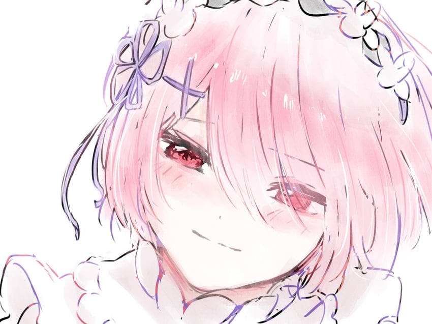 Re:从零开始的异世界生活、拉姆 (Re:Zero) 1名女孩 脸红 闭嘴 眼睛在头发下可见 发饰