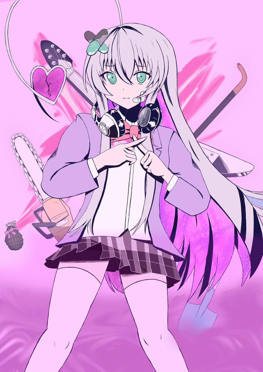 潜行吧！奈亚子、维农姆 (Vocaloid)、奈亚拉托提普 (奈亚子) 1名女孩 猫嘴脸 呆毛 创可贴 脸颊上的创可贴