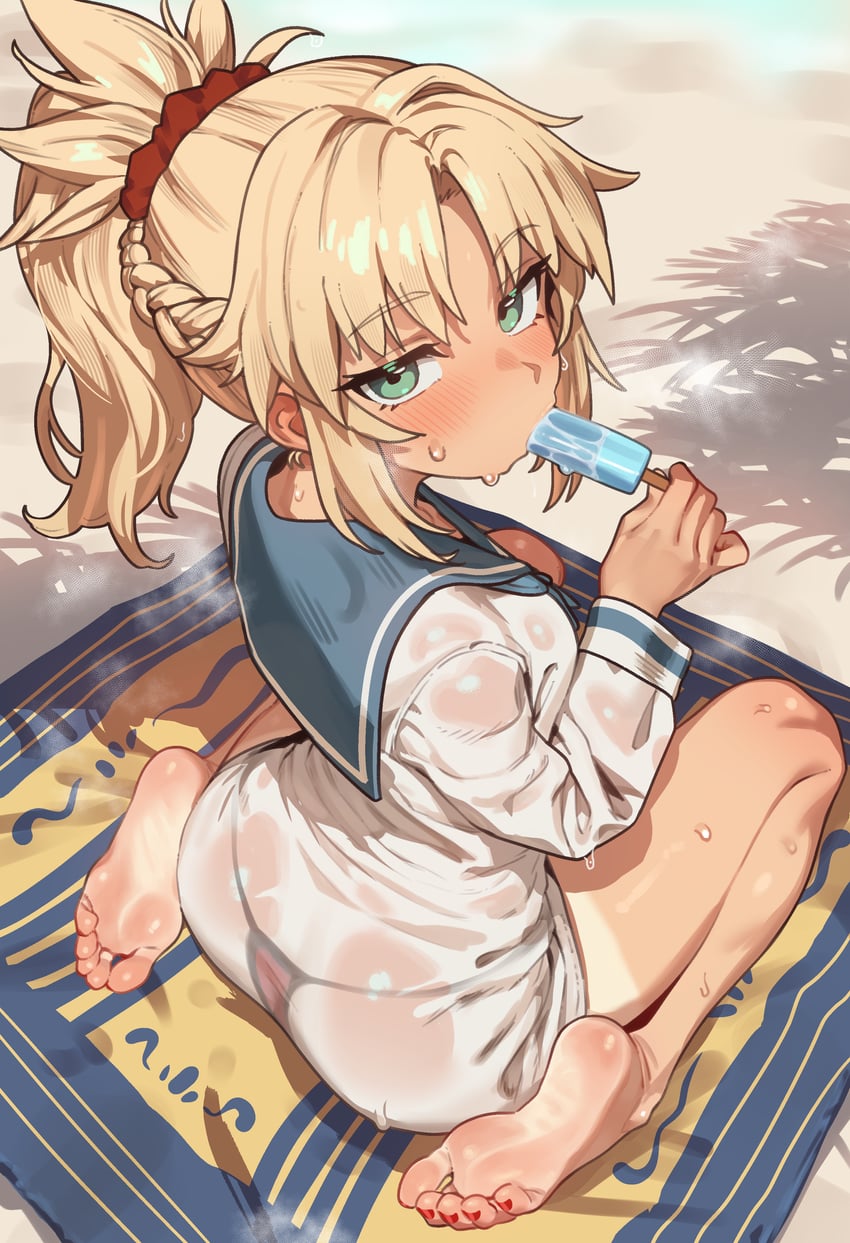 Fate/Grand Order、Fate系列、莫德雷德 (Fate) 1名女孩 屁股 赤脚 沙滩垫 比基尼