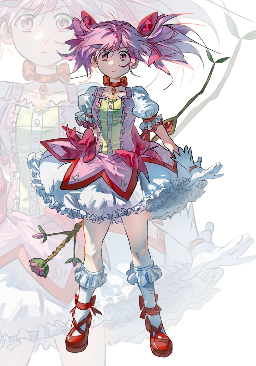 魔法少女小圆、魔法少女小圆、鹿目圆 1名女孩 手放在背后 蝴蝶结 弓（武器） 蝴蝶结项圈