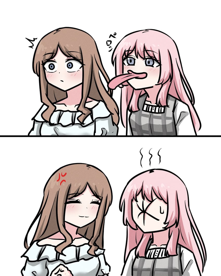 BanG Dream!、Bang Dream! It's MyGO!!!!!、千早爱音 2名女孩 两格漫画 生气 蓝眼 乳房