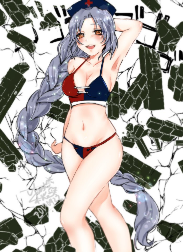 东方Project、八意永琳 1名女孩 替换服装 腋下 比基尼 蓝色比基尼