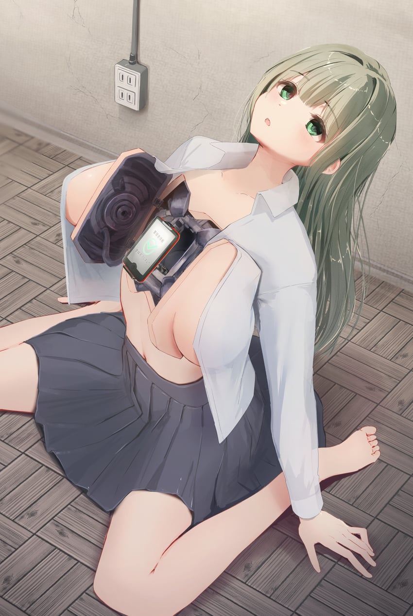原创 1名女孩 机器人 赤脚 黑色裙子 乳房